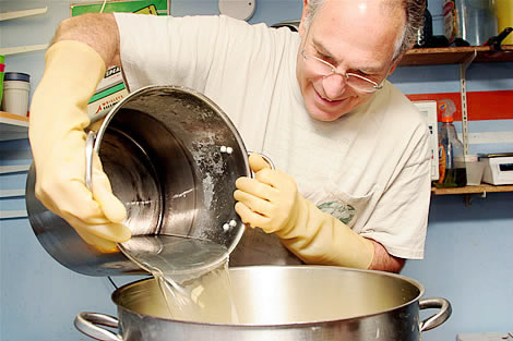 Ken Gilberg making herbaria all natural soaps by hand