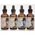 Herbaria handmade natural beard oil collection featuring four amber dropper bottles of unique essential oil scents.